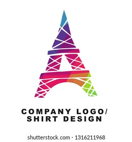 Vector Illustration Logo Design of Paris Eiffel Tower with Geometry Polygon Rainbow Color. Graphic Design for Company, Shirt, Icon and More. 