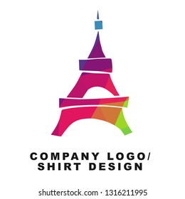Vector Illustration Logo Design of Paris Eiffel Tower with Geometry Polygon Rainbow Color. Graphic Design for Company, Shirt, Icon and More. 