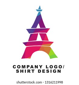 Vector Illustration Logo Design of Paris Eiffel Tower with Geometry Polygon Rainbow Color. Graphic Design for Company, Shirt, Icon and More. 