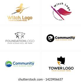 Vector illustration logo design pen combined wing with tower and people holding chain suitable for community nonprofit business foundation charity agency