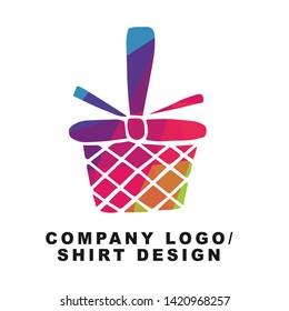 Vector Illustration Logo Design of Picnic Basket with Geometry Polygon Rainbow Color. Graphic Design for Shirt, Background, Template, Layout, Website, Mobile App and More.