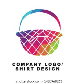 Vector Illustration Logo Design of Picnic Basket with Geometry Polygon Rainbow Color. Graphic Design for Shirt, Background, Template, Layout, Website, Mobile App and More.