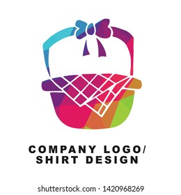 Vector Illustration Logo Design of Picnic Basket with Geometry Polygon Rainbow Color. Graphic Design for Shirt, Background, Template, Layout, Website, Mobile App and More.