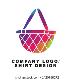 Vector Illustration Logo Design of Picnic Basket with Geometry Polygon Rainbow Color. Graphic Design for Shirt, Background, Template, Layout, Website, Mobile App and More.