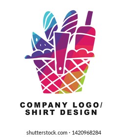Vector Illustration Logo Design of Picnic Basket with Geometry Polygon Rainbow Color. Graphic Design for Shirt, Background, Template, Layout, Website, Mobile App and More.