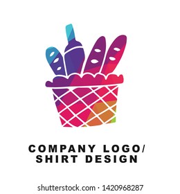 Vector Illustration Logo Design of Picnic Basket with Geometry Polygon Rainbow Color. Graphic Design for Shirt, Background, Template, Layout, Website, Mobile App and More.