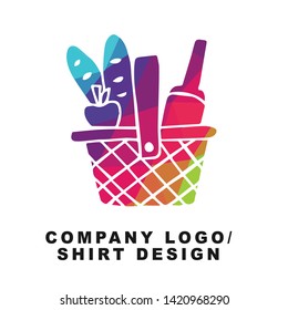 Vector Illustration Logo Design of Picnic Basket with Geometry Polygon Rainbow Color. Graphic Design for Shirt, Background, Template, Layout, Website, Mobile App and More.