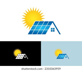 Vector illustration logo design of self-sufficient house with solar panels. Flat style. Environmental and sustainable green business.
