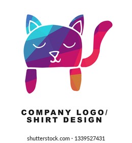 Vector Illustration Logo Design of Sleeping Cat Animal with Geometry Polygon Rainbow Color. Graphic Design for Shirt, Apparel, Template, Layout, Website, Mobile App and More. 