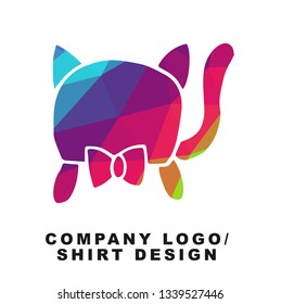 Vector Illustration Logo Design of Sleeping Cat Animal with Geometry Polygon Rainbow Color. Graphic Design for Shirt, Apparel, Template, Layout, Website, Mobile App and More. 