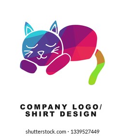 Vector Illustration Logo Design of Sleeping Cat Animal with Geometry Polygon Rainbow Color. Graphic Design for Shirt, Apparel, Template, Layout, Website, Mobile App and More. 