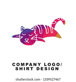 Vector Illustration Logo Design of Sleeping Cat Animal with Geometry Polygon Rainbow Color. Graphic Design for Shirt, Apparel, Template, Layout, Website, Mobile App and More. 
