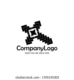 Vector illustration of logo design with stars and cross shapes.