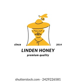 Vector illustration logo and design template or badge. Organic and eco honey label with bees. Linear style