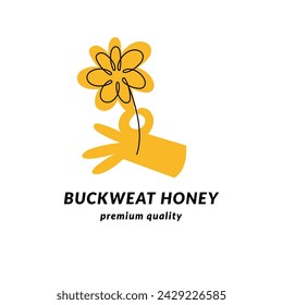 Vector illustration logo and design template or badge. Organic and eco honey label with bees. Linear style