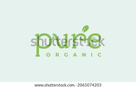 vector illustration logo design for typography, logotype pure organic with creative leaf graphic on the letter r and e.