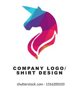 Vector Illustration Logo Design of Unicorn Horse with Geometry Polygon Rainbow Color. Graphic Design for Company, Shirt, Icon and More. 