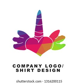 Vector Illustration Logo Design of Unicorn Horse with Geometry Polygon Rainbow Color. Graphic Design for Company, Shirt, Icon and More. 