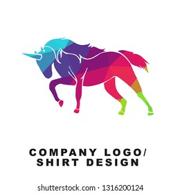 Vector Illustration Logo Design of Unicorn Horse with Geometry Polygon Rainbow Color. Graphic Design for Company, Shirt, Icon and More. 