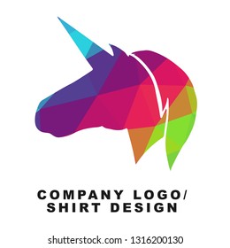 Vector Illustration Logo Design of Unicorn Horse with Geometry Polygon Rainbow Color. Graphic Design for Company, Shirt, Icon and More. 