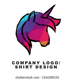 Vector Illustration Logo Design of Unicorn Horse with Geometry Polygon Rainbow Color. Graphic Design for Company, Shirt, Icon and More. 
