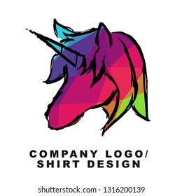 Vector Illustration Logo Design of Unicorn Horse with Geometry Polygon Rainbow Color. Graphic Design for Company, Shirt, Icon and More. 