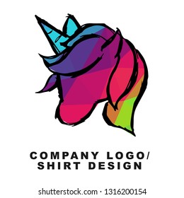 Vector Illustration Logo Design of Unicorn Horse with Geometry Polygon Rainbow Color. Graphic Design for Company, Shirt, Icon and More. 