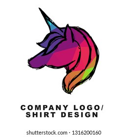 Vector Illustration Logo Design of Unicorn Horse with Geometry Polygon Rainbow Color. Graphic Design for Company, Shirt, Icon and More. 