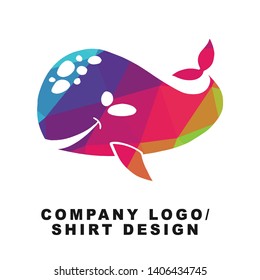 Vector Illustration Logo Design of Whale Animal with Geometry Polygon Rainbow Color. Graphic Design for Shirt, Apparel, Template, Layout, Website, Mobile App and More.