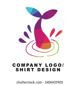 Vector Illustration Logo Design of Whale Tail with Geometry Polygon Rainbow Color. Graphic Design for Shirt, Apparel, Template, Layout, Website, Mobile App and More.