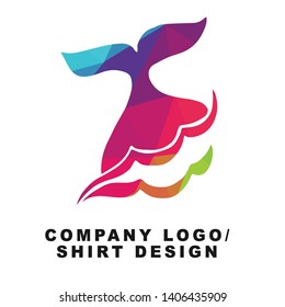 Vector Illustration Logo Design of Whale Tail with Geometry Polygon Rainbow Color. Graphic Design for Shirt, Apparel, Template, Layout, Website, Mobile App and More.
