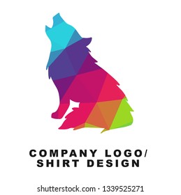 Vector Illustration Logo Design of Wolf Animal with Geometry Polygon Rainbow Color. Graphic Design for Shirt, Apparel, Template, Layout, Website, Mobile App and More. 