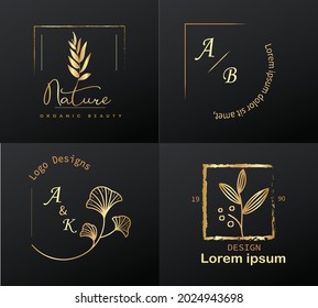 vector illustration logo design.Vector set of logo design templates and emblems in trendy linear style  on black background.