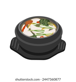 Vector Illustration Logo Dongchimi Korean Radish Water Kimchi on a ttukbaegi