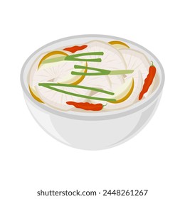 Ilustración vectorial Logo Dongchimi kimchi de agua de rábano coreano en un tazón 