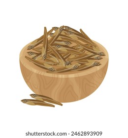 Vector illustration Logo of a Dried Anchovy on a wooden bowl