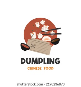 Vector illustration logo dumpling dim sum har gow hakau and jaozi complete with sauce