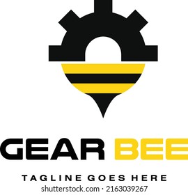 Vector illustration logo emblem gear and bee symbol isolated on white background