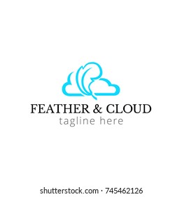 Vector illustration logo feather and cloud. Logotype for winter and autumn clothes, pillow, weather, down jacket