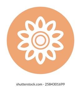 Vector illustration of a logo with a flower on an orange background, demonstrating minimalist aesthetics in a modern artistic style.