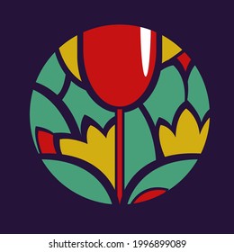 vector illustration. logo. flowers, wine. oriental drawing. georgian motives. mosaic, stained glass. decoration, color