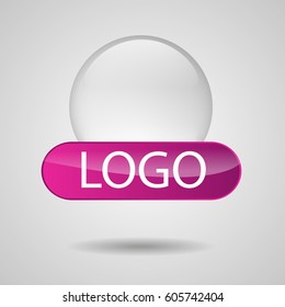 Vector illustration of logo in the form of glass, transparent circle with sign and place for text. Use in design.