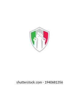 Vektorgrafik. Logo in Form von Händen zu erfassen Gerechtigkeit, Widerstand. Rechtsanwalt