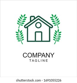 Vector illustration of a logo in the form of a house flanked by four branches. It is suitable to be used as the identity of a housing development company.