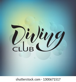 Vector illustration logo of freediving club on water background. Lettering typography poster. Concept for shirt or logo, print. EPS 10