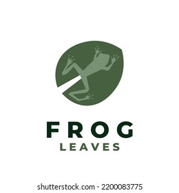 Vector illustration logo of a frog crawling on a leaf