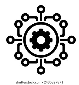 Vektor-Illustration, Logo, Zahnrad-Symbol, Mikrochip. 