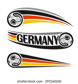 Vector illustration of the logo for "German football", consisting of three isolated illustrations with the Deutsche national state flag of Germany, soccer ball and text on a white background