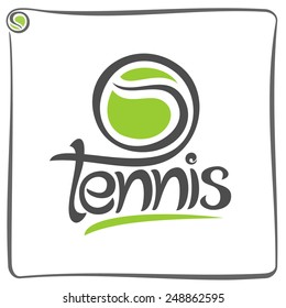 Vector illustration of the logo for green ball of lawn tennis, consisting of  isolated tennis ball closeup on white background