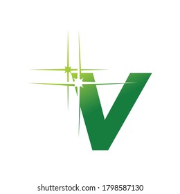 Logo de una ilustración vectorial en color verde de la letra de monograma V Limpiar y brillar